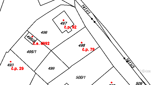 Koštov 79, Trmice na parcele st. 498 v KÚ Koštov, Katastrální mapa