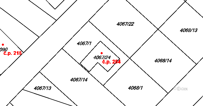 Lukovany 254 na parcele st. 4067/24 v KÚ Lukovany, Katastrální mapa
