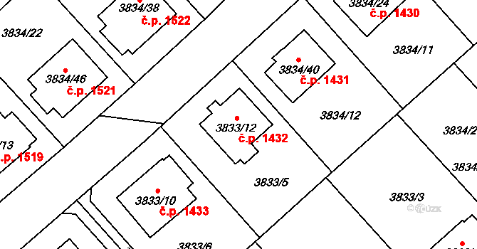 Chotěboř 1432 na parcele st. 3833/12 v KÚ Chotěboř, Katastrální mapa