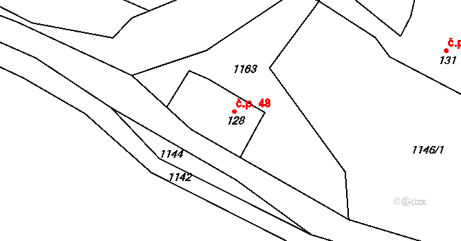 Nedvězí 48, Kounov na parcele st. 128 v KÚ Nedvězí u Dobrušky, Katastrální mapa