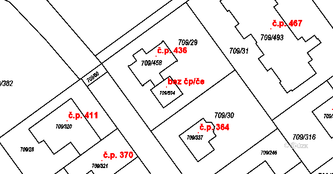 Popůvky 98021788 na parcele st. 709/504 v KÚ Popůvky u Brna, Katastrální mapa