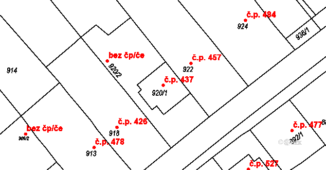 Šitbořice 437 na parcele st. 920/1 v KÚ Šitbořice, Katastrální mapa