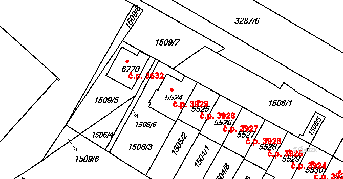 Kroměříž 3929 na parcele st. 5524 v KÚ Kroměříž, Katastrální mapa