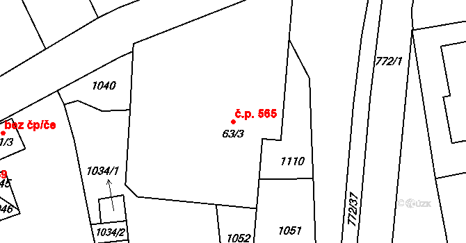Chotěšov 565 na parcele st. 63/3 v KÚ Chotěšov, Katastrální mapa