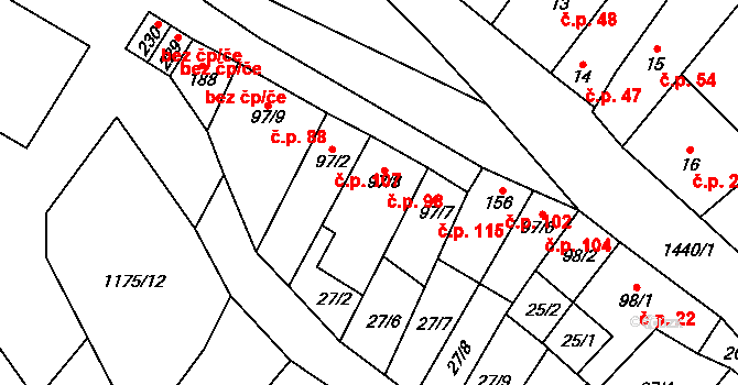 Slatinky 104 na parcele st. 97/6 v KÚ Slatinky, Katastrální mapa