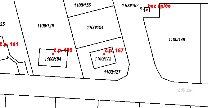 Podolí 157, Mohelnice na parcele st. 1100/172 v KÚ Mohelnice, Katastrální mapa