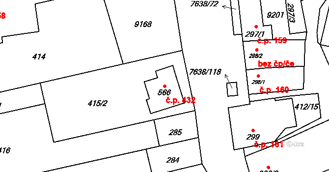 Hostěradice 432 na parcele st. 566 v KÚ Hostěradice na Moravě, Katastrální mapa