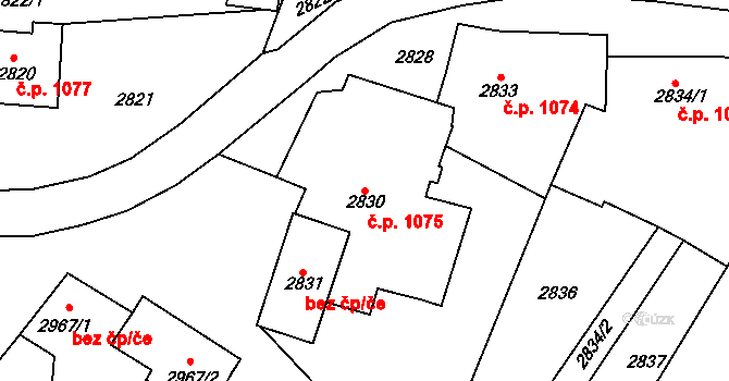 Rakšice 1075, Moravský Krumlov na parcele st. 2830 v KÚ Moravský Krumlov, Katastrální mapa
