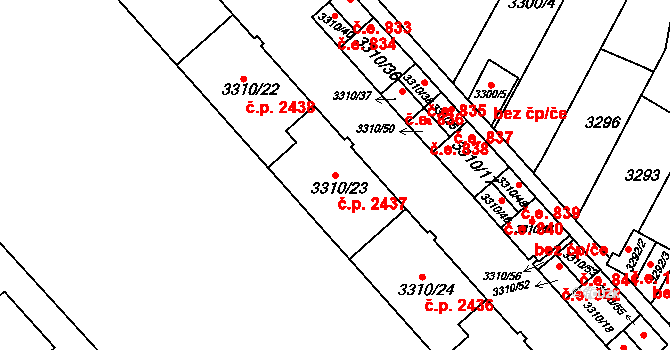 Znojmo 2437 na parcele st. 3310/23 v KÚ Znojmo-město, Katastrální mapa