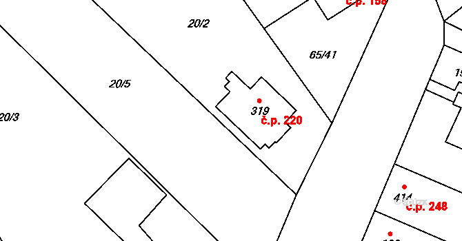 Přerov XI-Vinary 220, Přerov na parcele st. 319 v KÚ Vinary u Přerova, Katastrální mapa
