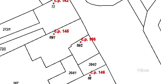 Chotusice 186 na parcele st. 69/2 v KÚ Chotusice, Katastrální mapa