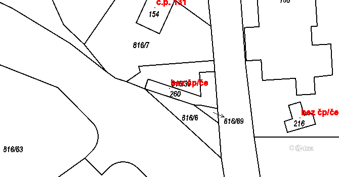 Křešice 120922789 na parcele st. 260 v KÚ Zahořany u Litoměřic, Katastrální mapa