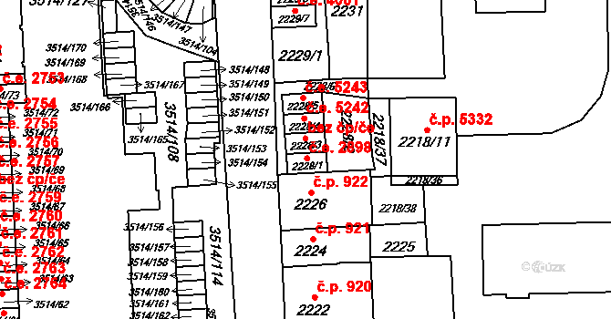Jihlava 2898 na parcele st. 2228/1 v KÚ Jihlava, Katastrální mapa