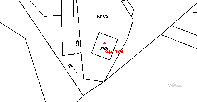 Tyra 172, Třinec na parcele st. 288 v KÚ Tyra, Katastrální mapa