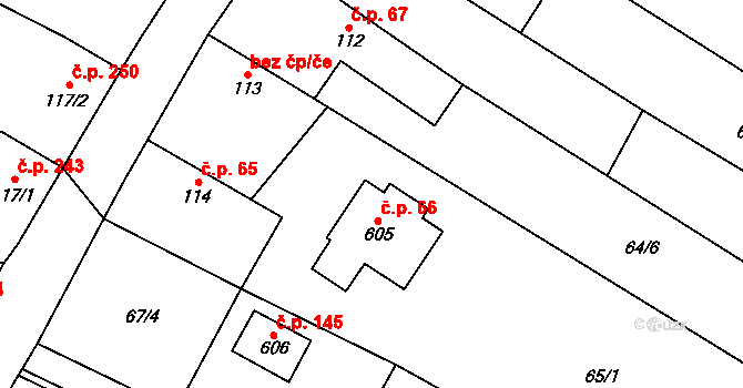 Rožďalovice 66 na parcele st. 605 v KÚ Rožďalovice, Katastrální mapa