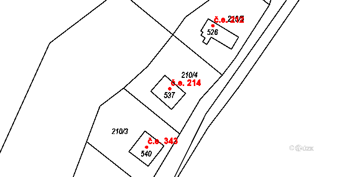 Hostěradice 214, Kamenný Přívoz na parcele st. 537 v KÚ Hostěradice, Katastrální mapa