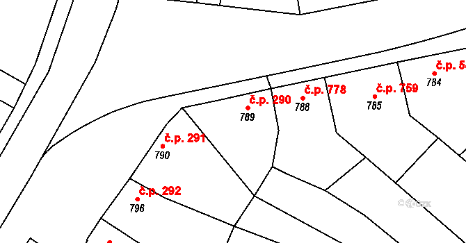 Dubňany 290 na parcele st. 789 v KÚ Dubňany, Katastrální mapa