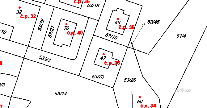 Hlávkov 38, Vyskytná nad Jihlavou na parcele st. 47 v KÚ Hlávkov, Katastrální mapa