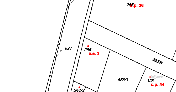 Loucká 3 na parcele st. 266 v KÚ Loucká, Katastrální mapa