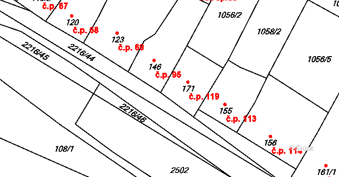 Troubky 119, Troubky-Zdislavice na parcele st. 171 v KÚ Troubky, Katastrální mapa