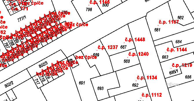 Kročehlavy 1237, Kladno na parcele st. 689 v KÚ Kročehlavy, Katastrální mapa