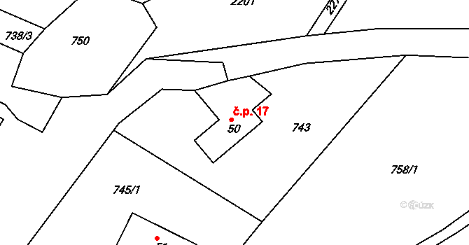 Holčovice 17, Postupice na parcele st. 50 v KÚ Milovanice, Katastrální mapa
