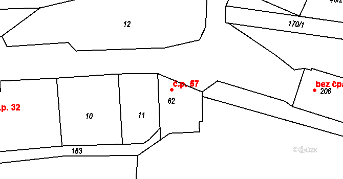 Předboj 57 na parcele st. 62 v KÚ Předboj, Katastrální mapa