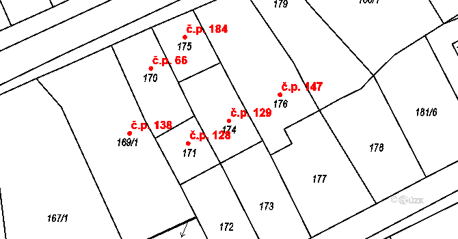 Třeboň I 129, Třeboň na parcele st. 174 v KÚ Třeboň, Katastrální mapa