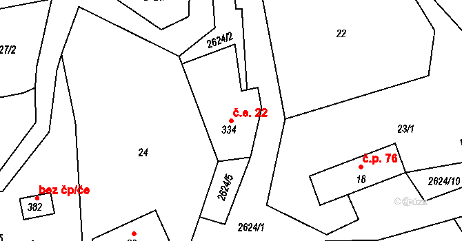 Dolní Řasnice 22 na parcele st. 334 v KÚ Dolní Řasnice, Katastrální mapa