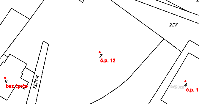 Chmelík 12 na parcele st. 7 v KÚ Chmelík, Katastrální mapa