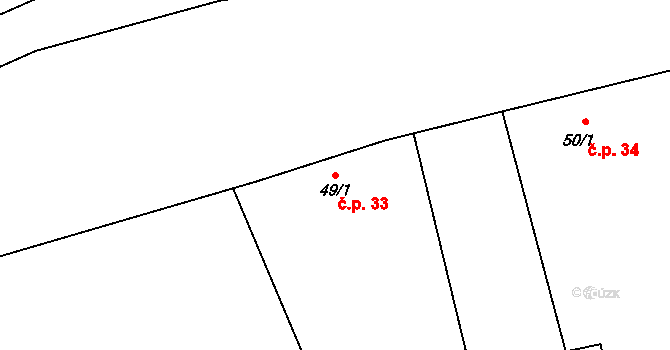 Lužice 33 na parcele st. 49/1 v KÚ Lužice u Šternberka, Katastrální mapa