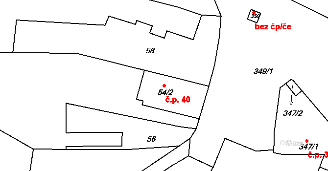 Osek 40 na parcele st. 54/2 v KÚ Osek u Hořovic, Katastrální mapa