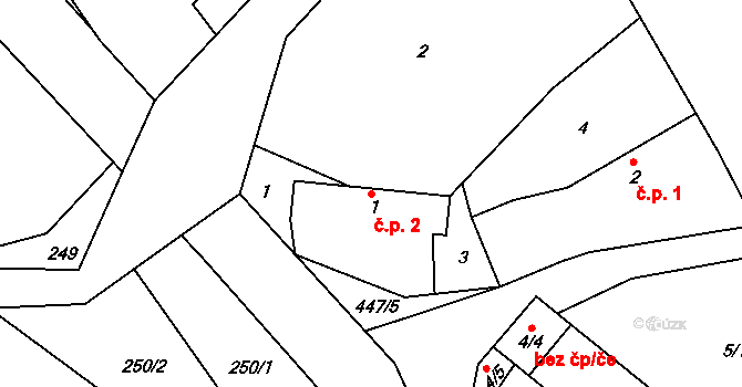 Koubalova Lhota 2, Klučenice na parcele st. 1 v KÚ Koubalova Lhota, Katastrální mapa