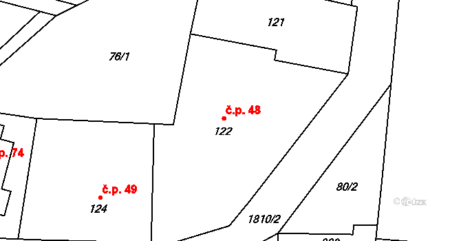 Krompach 48 na parcele st. 122 v KÚ Krompach, Katastrální mapa