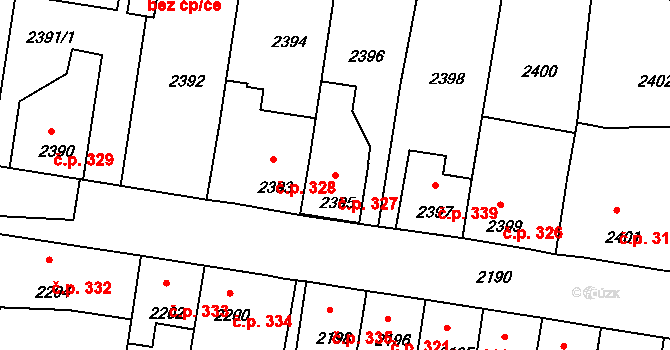 Mimoň I 327, Mimoň na parcele st. 2395 v KÚ Mimoň, Katastrální mapa