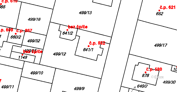 Libochovice 582 na parcele st. 641/1 v KÚ Libochovice, Katastrální mapa
