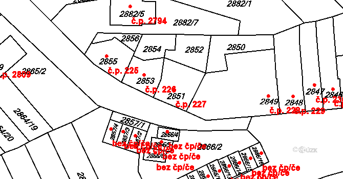 Roudnice nad Labem 227 na parcele st. 2851 v KÚ Roudnice nad Labem, Katastrální mapa
