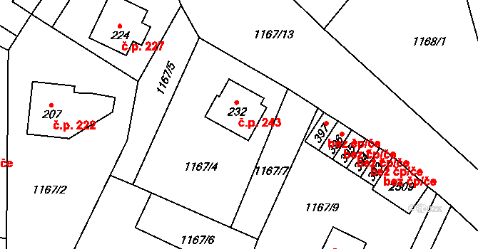 Roztoky u Jilemnice 243 na parcele st. 232 v KÚ Roztoky u Jilemnice, Katastrální mapa