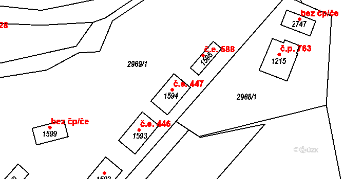 Horní Bečva 447 na parcele st. 1594 v KÚ Horní Bečva, Katastrální mapa