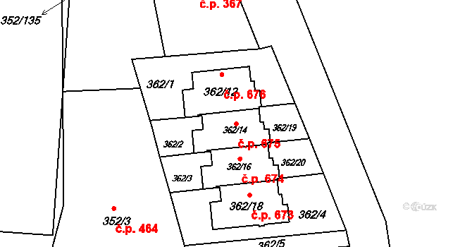 Březnice 675 na parcele st. 362/14 v KÚ Březnice, Katastrální mapa