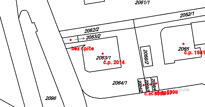 Ústí nad Labem-centrum 2014, Ústí nad Labem na parcele st. 2063/1 v KÚ Ústí nad Labem, Katastrální mapa