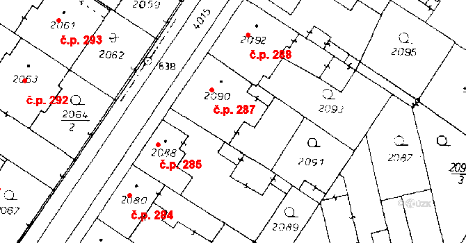 Poděbrady III 287, Poděbrady na parcele st. 2090 v KÚ Poděbrady, Katastrální mapa