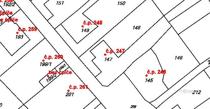 Miřetice u Klášterce nad Ohří 247, Klášterec nad Ohří na parcele st. 147 v KÚ Miřetice u Klášterce nad Ohří, Katastrální mapa