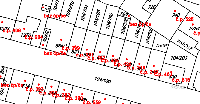 Podklášteří 405, Třebíč na parcele st. 555 v KÚ Podklášteří, Katastrální mapa