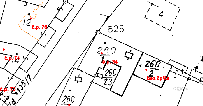 Chvalovice 34 na parcele st. 260/1 v KÚ Chvalovice, Katastrální mapa