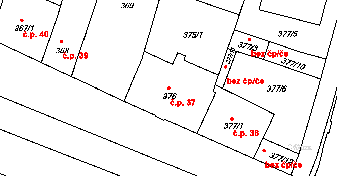 Pisárky 37, Brno na parcele st. 376 v KÚ Pisárky, Katastrální mapa