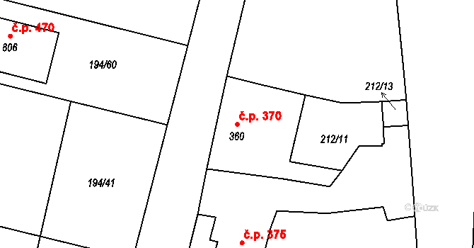 Černčice 370 na parcele st. 360 v KÚ Černčice u Loun, Katastrální mapa