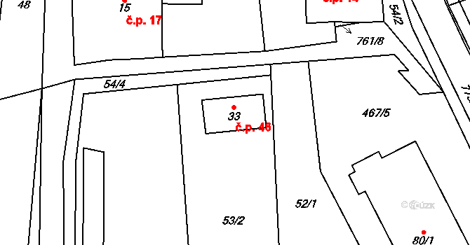 Koberovice 46 na parcele st. 33 v KÚ Koberovice, Katastrální mapa