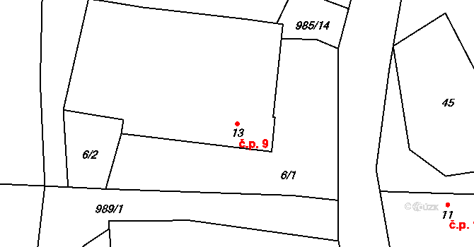 Babín 9, Těmice na parcele st. 13 v KÚ Babín, Katastrální mapa