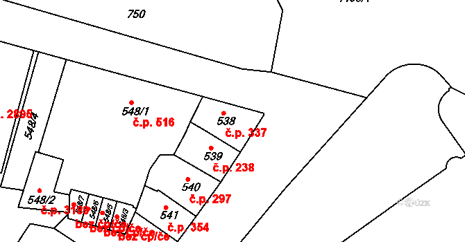 Teplice 337 na parcele st. 538 v KÚ Teplice, Katastrální mapa
